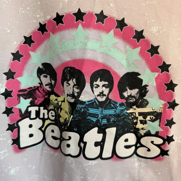 The Beatles Graphic Print Women's Sleeveless Hoodie Pink Medium Drawstring 60s - Picture 3 of 12